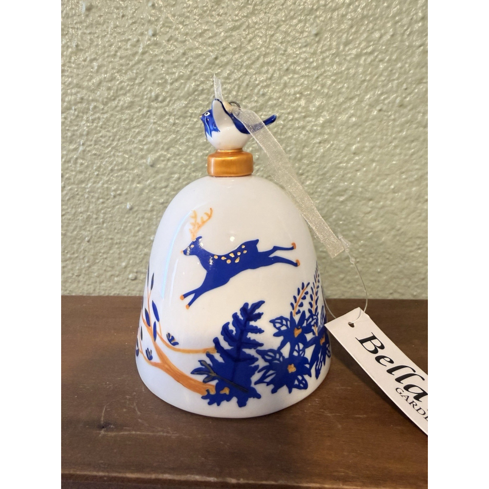 Bella’s Garden Blue And White Deer Christmas bell Ornament - Picture 1 of 6